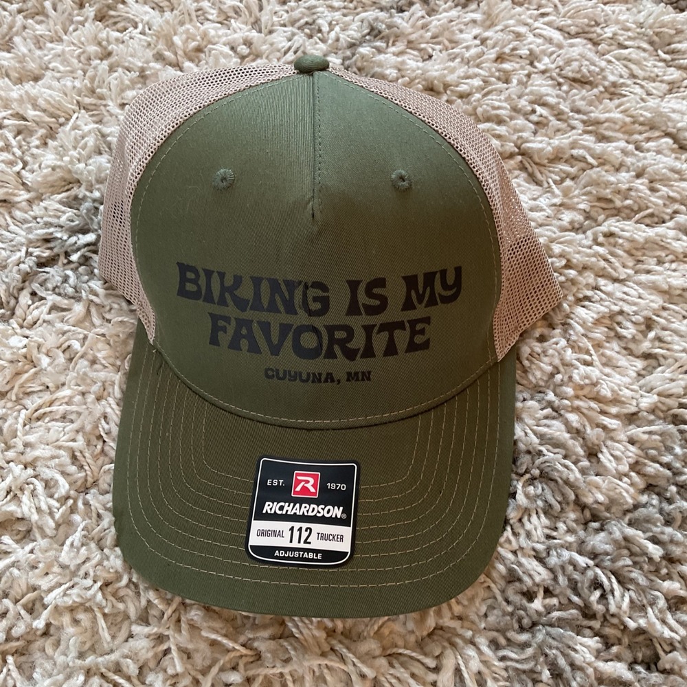 Richardson 112 Trucker Hat Biking‎ Is My Favorite Cuyuna MN Olive Green Snapback